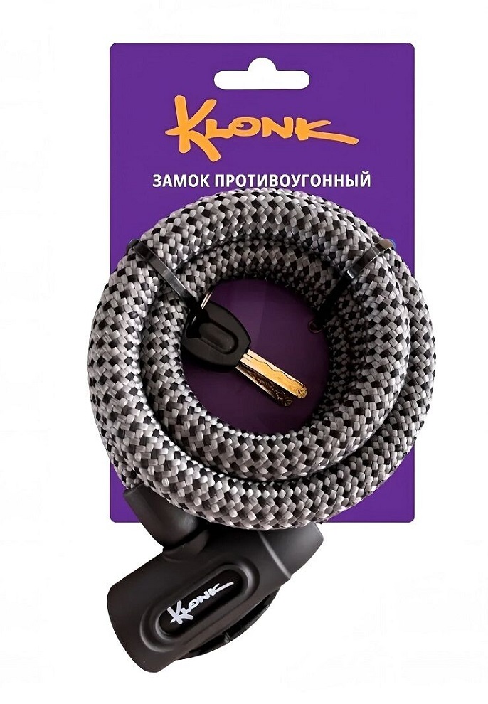 Велозамок 15х1500мм, стальной трос в тканевой оплётке, Klonk KLK-13006