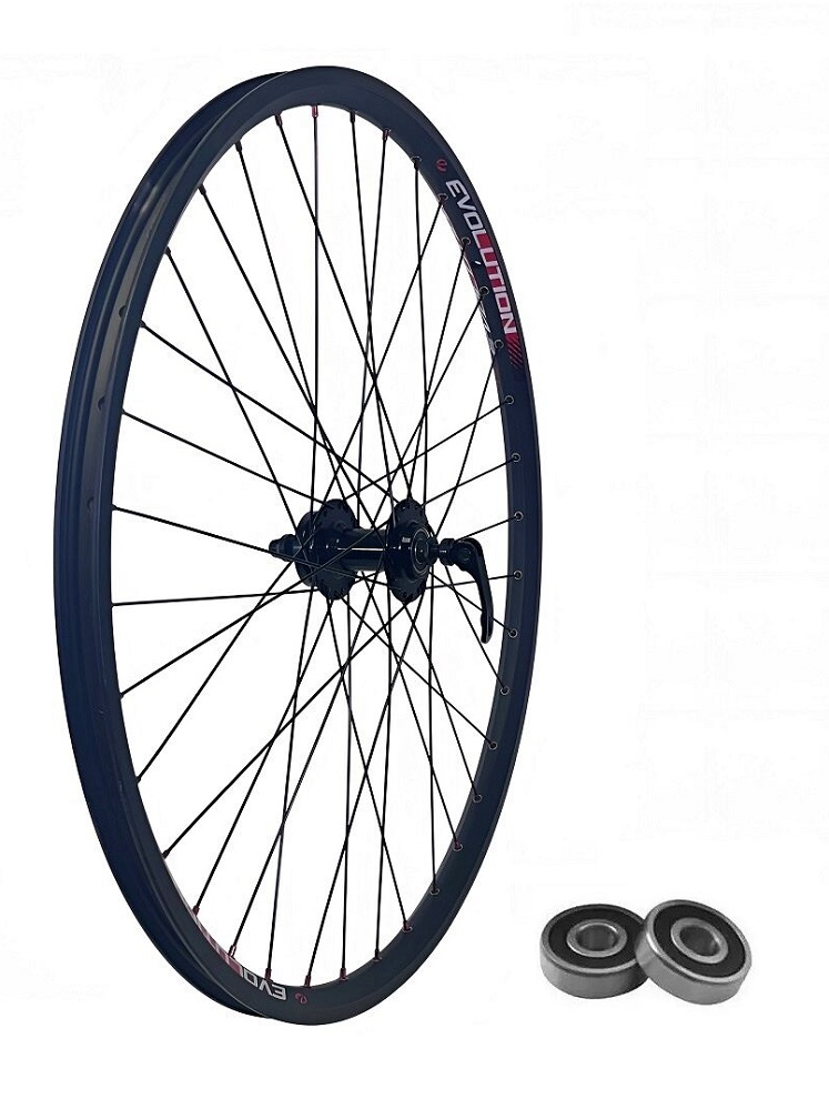 Колесо переднее 27.5" диск, пистон. обод, алюм. втулка, пром. подшип. на эксцен., чёрный, EVOLUTION