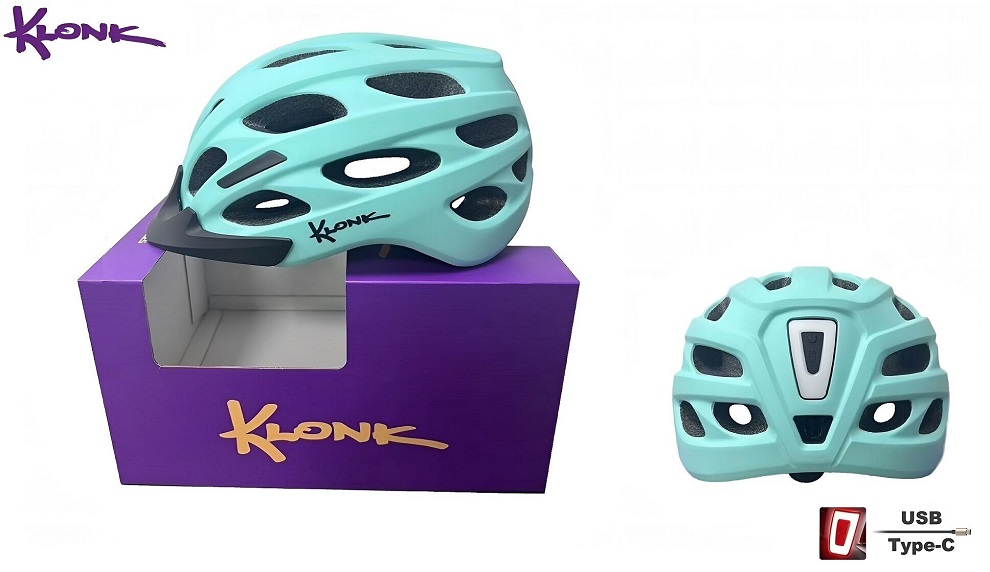 Шлем Klonk, 28 отв., с интегрированным задним фонарем (USB Type-C), M/L (55-61см), Matte light celad