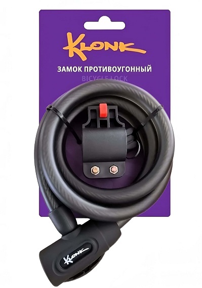 Велозамок 12х1200мм, стальной трос в пластиковой матовой оплётке, KLK-13009