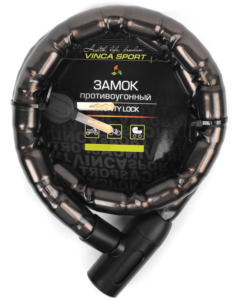 Велозамок 22х1000мм, стальной трос в пластиковой оболочке, Vinca Sport