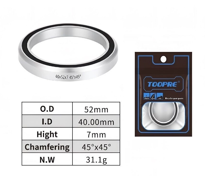 Подшипник пром. для рулевой колонки, Ø 52х40x7,0 мм (45°х45°), TOOPRE