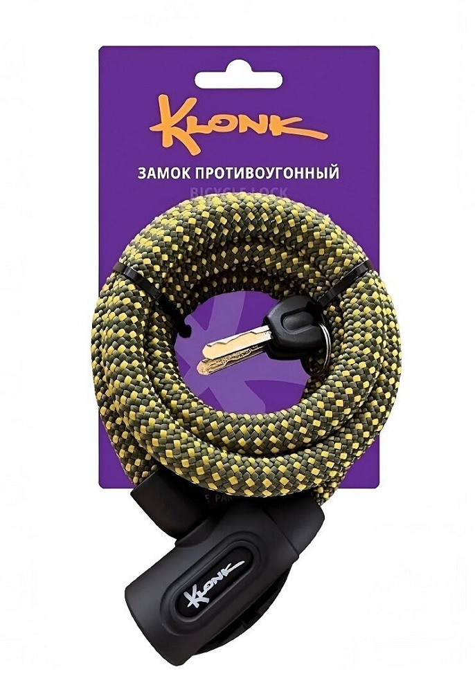 Велозамок 12х1500мм, стальной трос в тканевой оплётке, Klonk KLK-13005