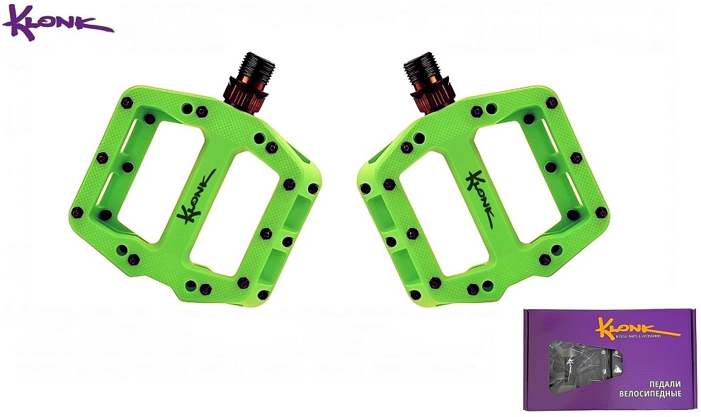 Педали KLONK, 115х105, 9/16", нейлон, ось Boron Steel, 2 DU, съемные шипы, KLK-17016