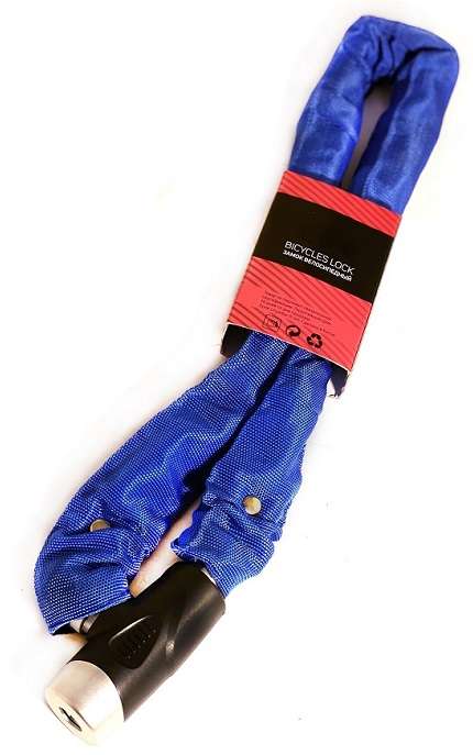 Велозамок цепь 8х900мм на ключе, в текстил. чехле, синий