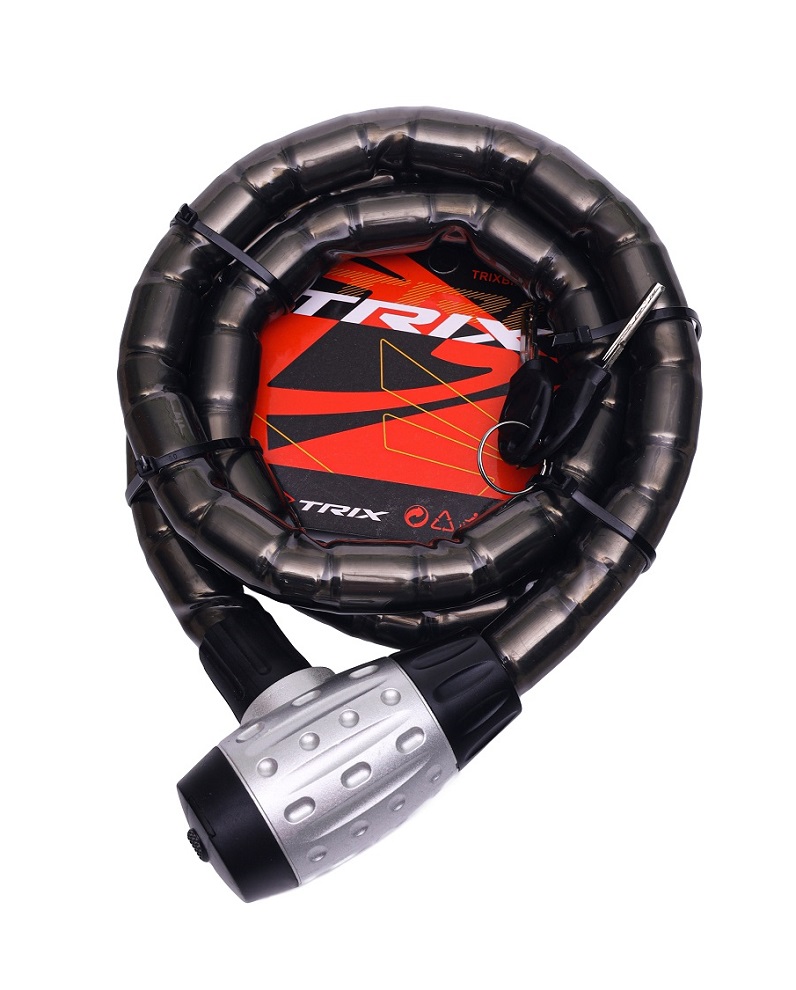 Велозамок 22х1000мм, стальной трос в пластиковой оболочке