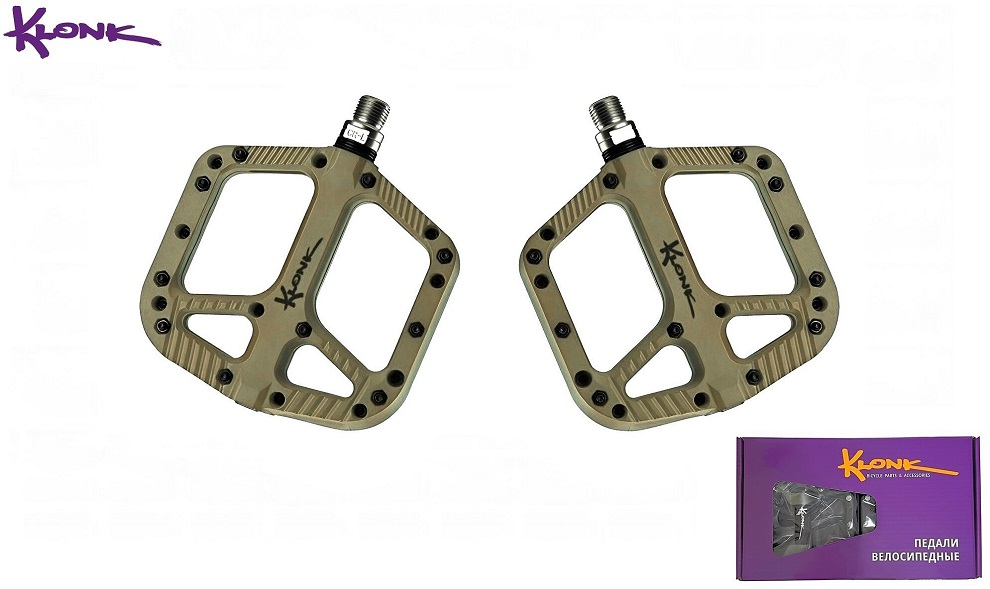 Педали KLONK, 123х116, 9/16", нейлон, ось Cr-Mo, на промподшипниках, съемные шипы