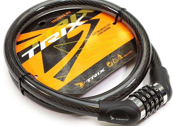 Велозамок 18х1200мм,кодовый,стальной трос в пластиковой оболочке, Trix, чёрный 