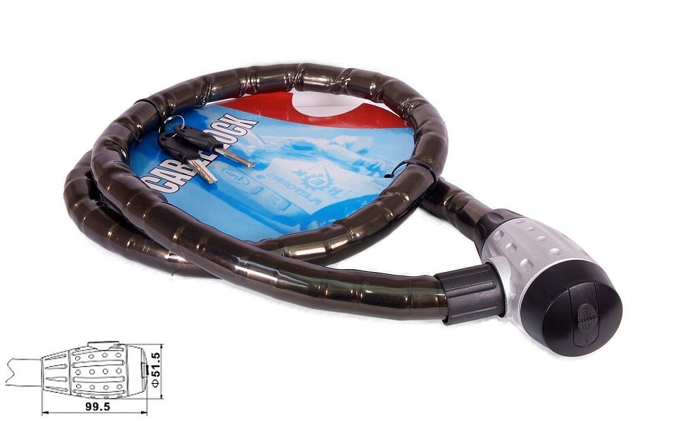 Велозамок 22х1500мм, стальной трос в пластиковой оболочке,  ZX-4130