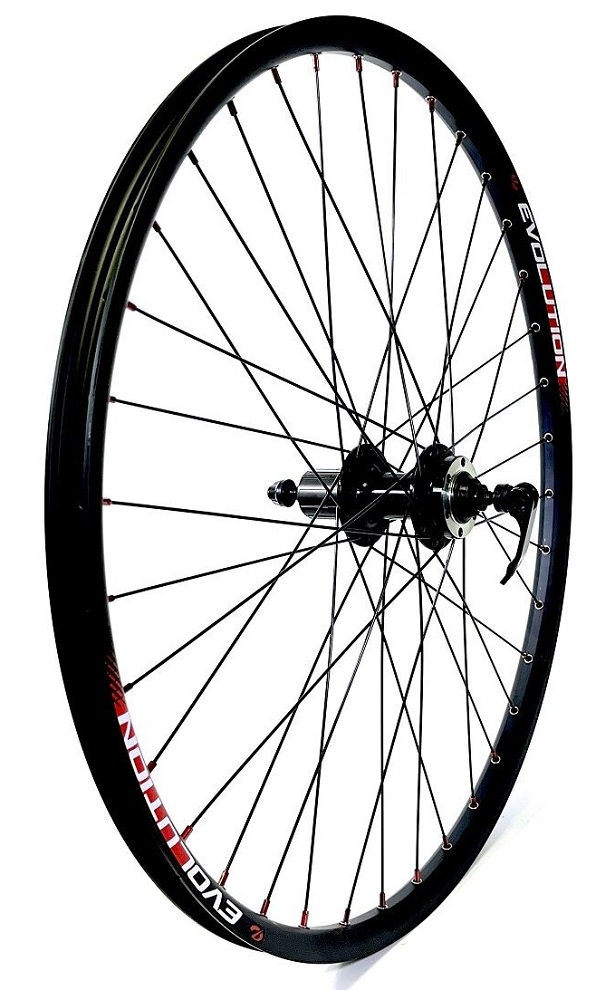 Колесо заднее 27.5" диск, пистон.обод, промы, под кассету, эксцентрик, чёрный, Evolution