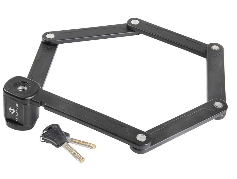 Велозамок M-Wave стальные пластины, 875мм, ключ, сталь, черный